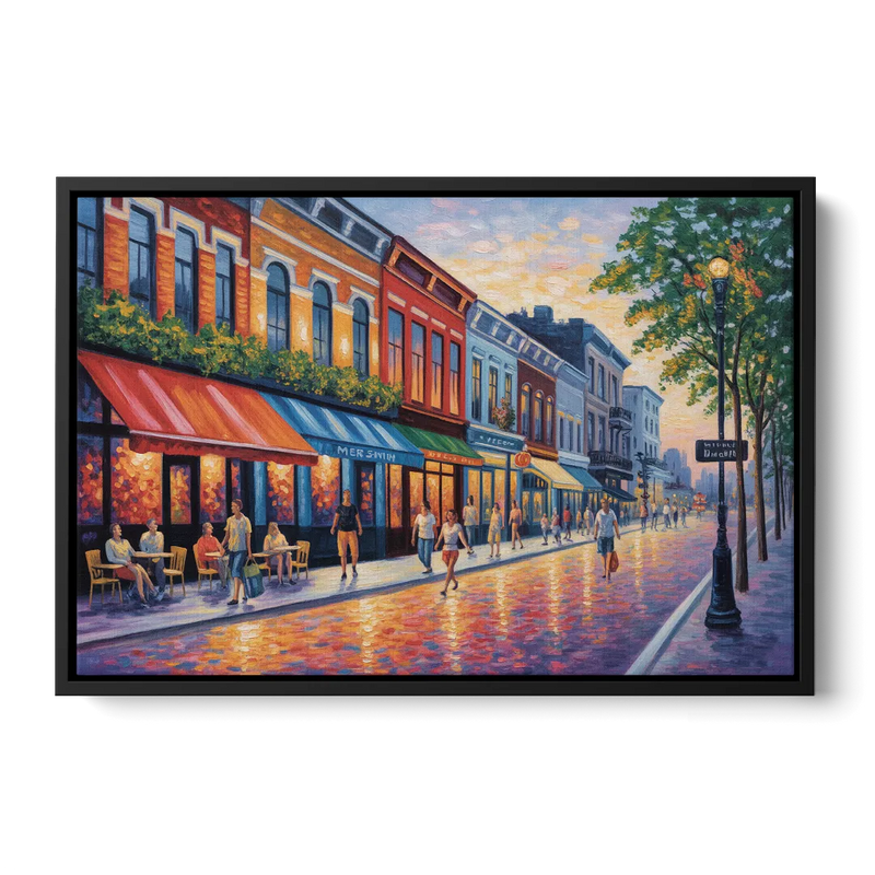 Montreal Summer Streets Front - Black Canvas Wall Art