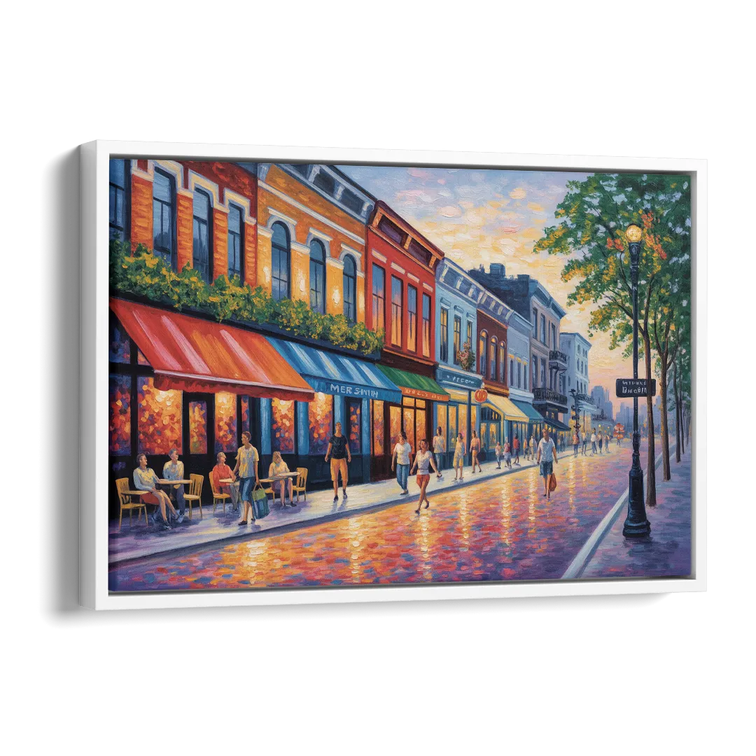 Montreal Summer Streets Side - White Canvas Wall Art