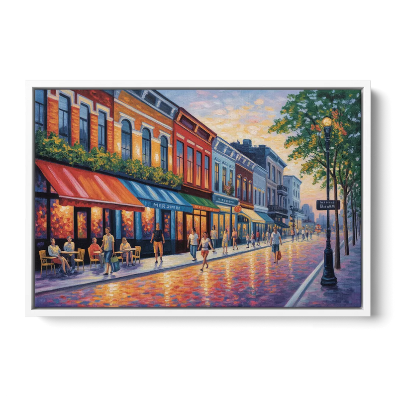 Montreal Summer Streets Front - White Canvas Wall Art