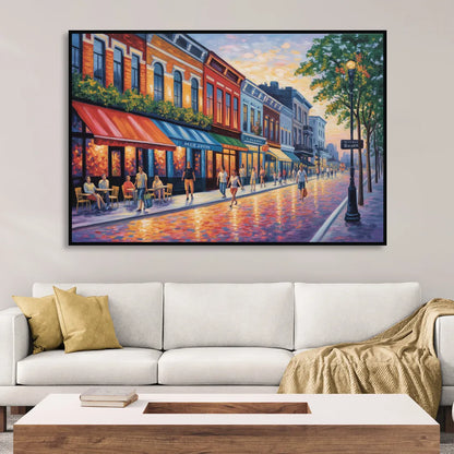 Montreal Summer Streets Sitting Room - Black Canvas Wall Art