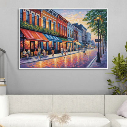 Montreal Summer Streets Living Room - White Canvas Wall Art