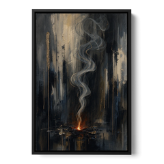 Moody Abstract Painting of Rising Smoke - Black Framed Canvas Wall Art - Front