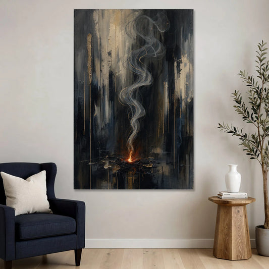 Moody Abstract Painting of Rising Smoke - Canvas Wall Art - Sofa - 40x60