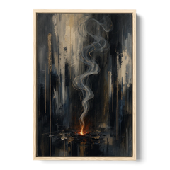 Moody Abstract Painting of Rising Smoke - Oak Framed Canvas Wall Art - Front
