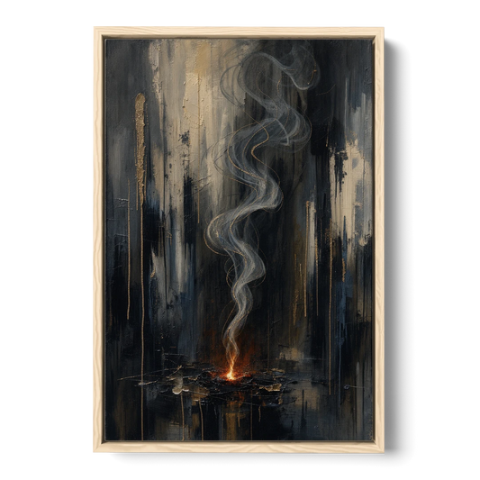 Moody Abstract Painting of Rising Smoke - Oak Framed Canvas Wall Art - Front
