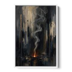 Moody Abstract Painting of Rising Smoke - White Framed Canvas Wall Art - Front