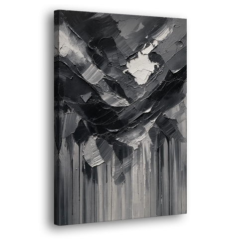 Moody Abstract Storm Tear in Charcoal Impasto - Canvas Wall Art - Side