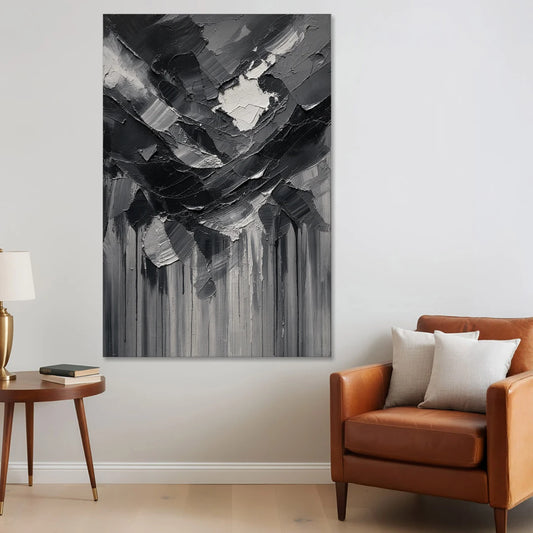 Moody Abstract Storm Tear in Charcoal Impasto - Canvas Wall Art - Sofa - 40x60