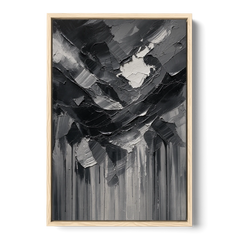 Moody Abstract Storm Tear in Charcoal Impasto - Oak Framed Canvas Wall Art - Front