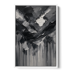 Moody Abstract Storm Tear in Charcoal Impasto - White Framed Canvas Wall Art - Front