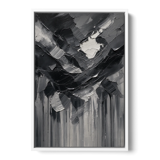 Moody Abstract Storm Tear in Charcoal Impasto - White Framed Canvas Wall Art - Front