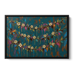 Moody Botanical Wall Art with Trailing Cream Blossoms - Black Framed Canvas Wall Art - Front