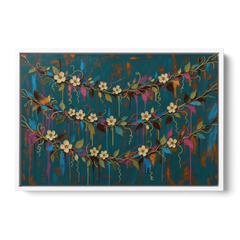 Moody Botanical Wall Art with Trailing Cream Blossoms - White Framed Canvas Wall Art - Front