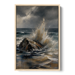 Moody Bronze Spray on Black Rock - Oak Framed Canvas Wall Art - Front
