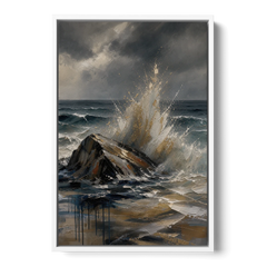 Moody Bronze Spray on Black Rock - White Framed Canvas Wall Art - Front