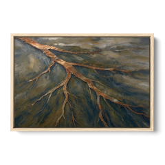 Moody Copper River Delta Abstract - Oak Framed Canvas Wall Art - Front
