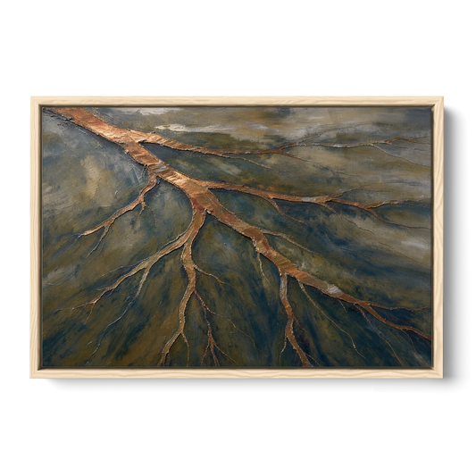Moody Copper River Delta Abstract - Oak Framed Canvas Wall Art - Front