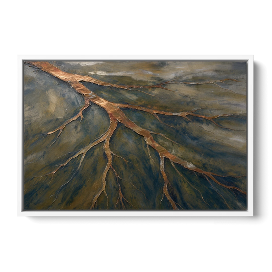 Moody Copper River Delta Abstract - White Framed Canvas Wall Art - Front