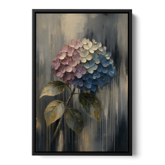 Moody Floral Wall Art of a Drooping Hydrangea - Black Framed Canvas Wall Art - Front