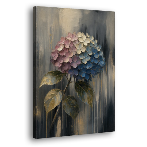 Moody Floral Wall Art of a Drooping Hydrangea - Canvas Wall Art - Side