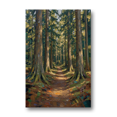 Moody Forest Trail Through Ancient Pines - Canvas Wall Art - Front