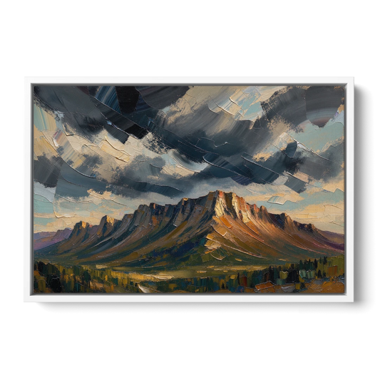 Moody Landscape Painting of the Storm Ridge - White Framed Canvas Wall Art - Front