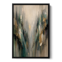 Moody Misty Green Ravine for the Bedroom - Black Framed Canvas Wall Art - Front