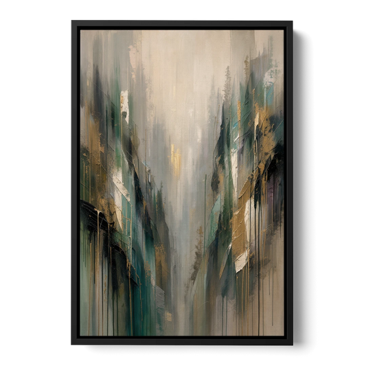 Moody Misty Green Ravine for the Bedroom - Black Framed Canvas Wall Art - Front