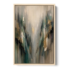 Moody Misty Green Ravine for the Bedroom - Oak Framed Canvas Wall Art - Front