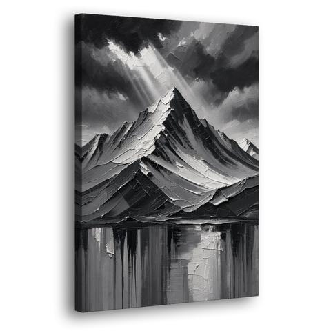 Moody Mountain Painting Under Breaking Light - Canvas Wall Art - Side
