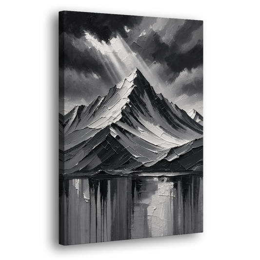 Moody Mountain Painting Under Breaking Light - Canvas Wall Art - Side