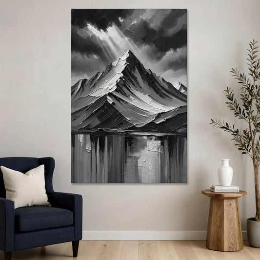 Moody Mountain Painting Under Breaking Light - Canvas Wall Art - Sofa - 40x60