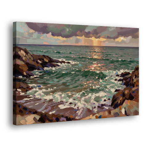 Moody Paintings of an Emerald Cove at Dusk - Canvas Wall Art - Side
