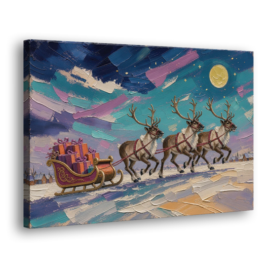 Moonlit Reindeer Sleigh Run - Canvas Wall Art - Side