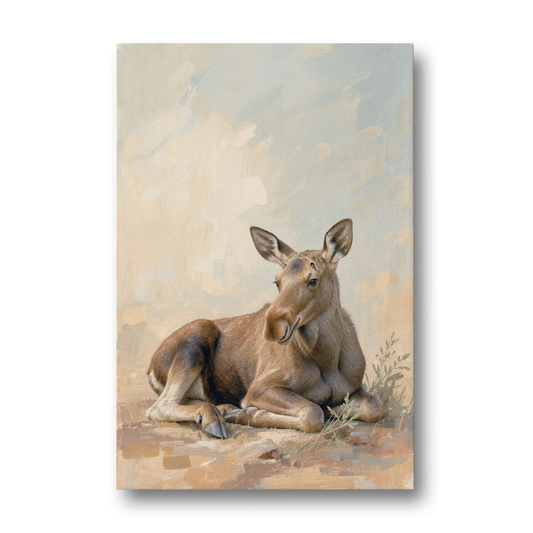 Moose Calf at Rest for the Modern Nursery - Canvas Wall Art - Front