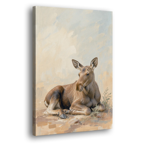 Moose Calf at Rest for the Modern Nursery - Canvas Wall Art - Side