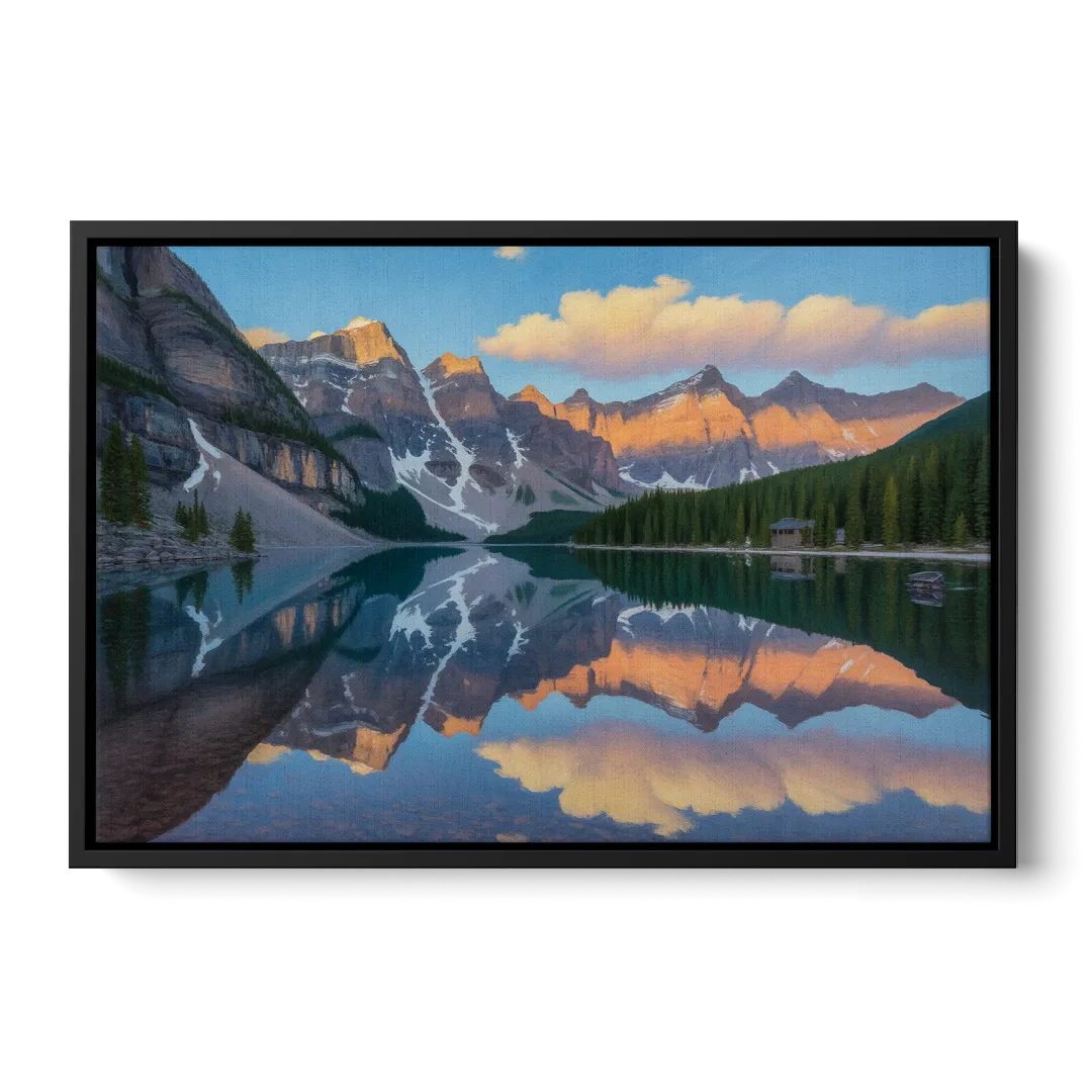 Moraine Lake Sunrise Front - Black Canvas Wall Art