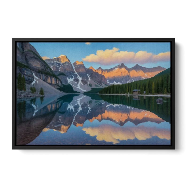 Moraine Lake Sunrise Front - Black Canvas Wall Art