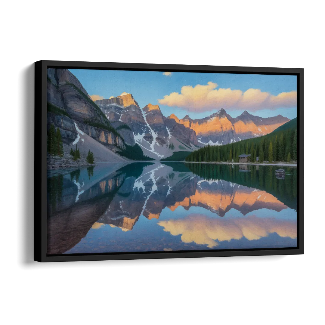 Moraine Lake Sunrise Side - Black Canvas Wall Art
