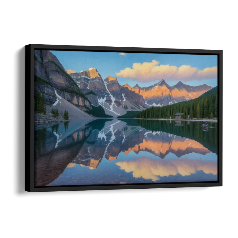 Moraine Lake Sunrise Side - Black Canvas Wall Art