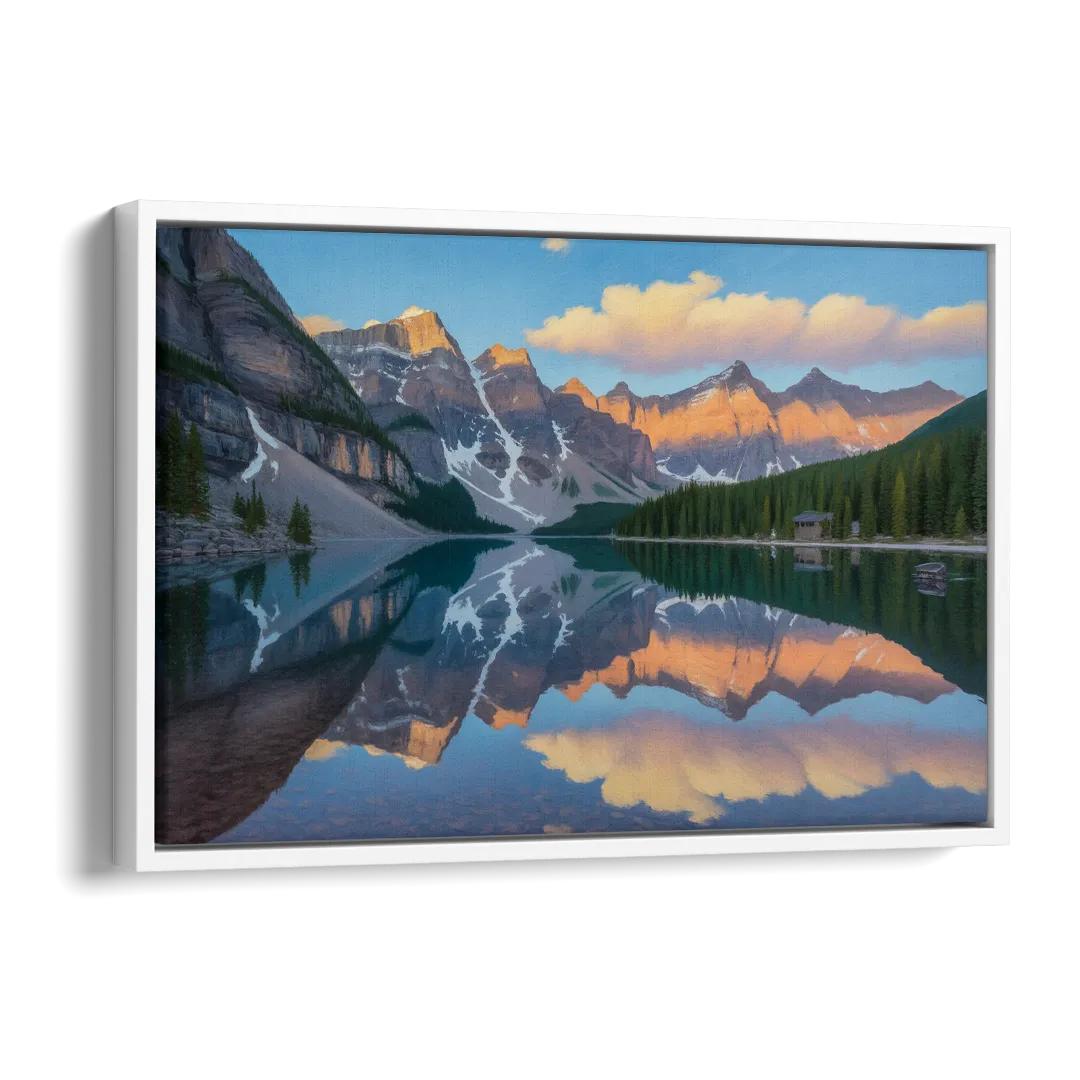 Moraine Lake Sunrise Side - White Canvas Wall Art