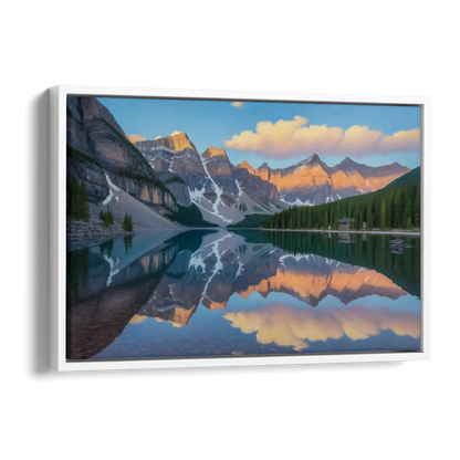 Moraine Lake Sunrise Side - White Canvas Wall Art