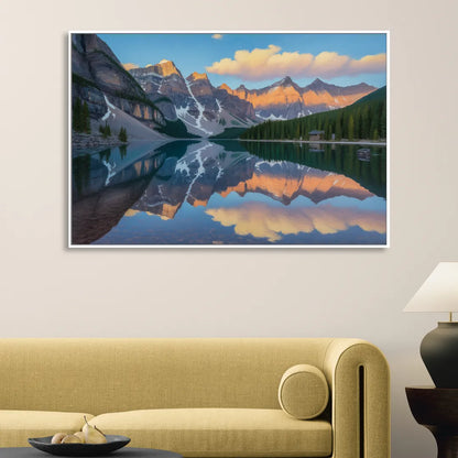 Moraine Lake Sunrise Sitting Room - White Canvas Wall Art