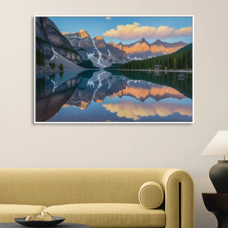 Moraine Lake Sunrise Sitting Room - White Canvas Wall Art