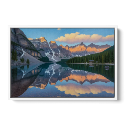 Moraine Lake Sunrise Front - White Canvas Wall Art