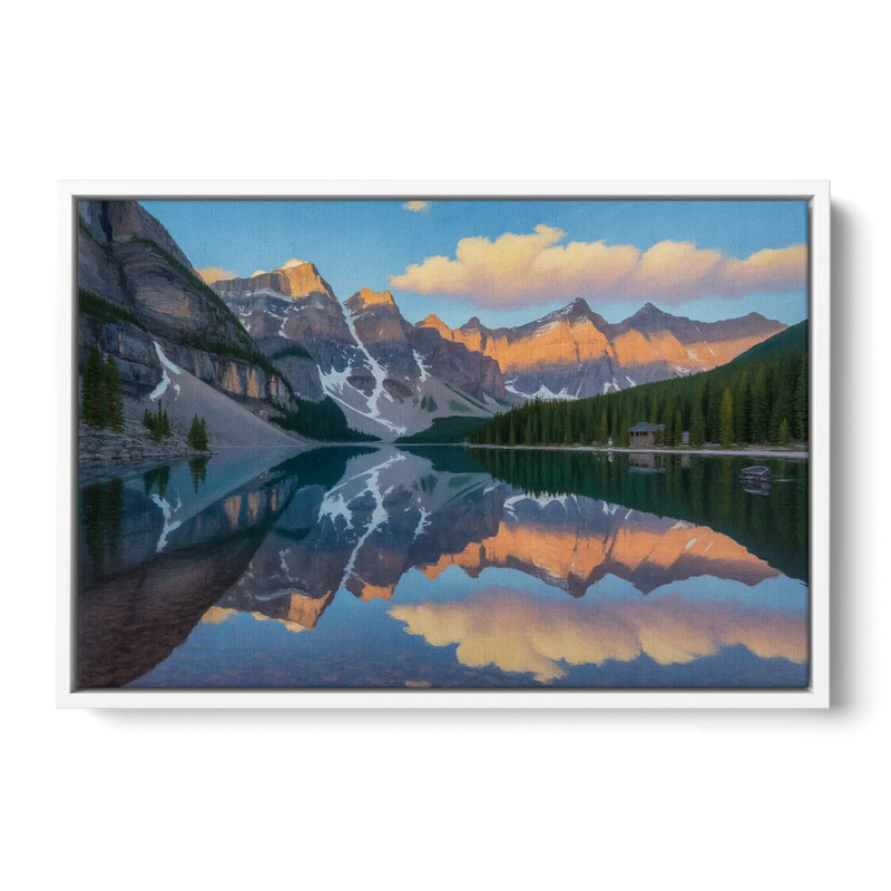 Moraine Lake Sunrise Front - White Canvas Wall Art