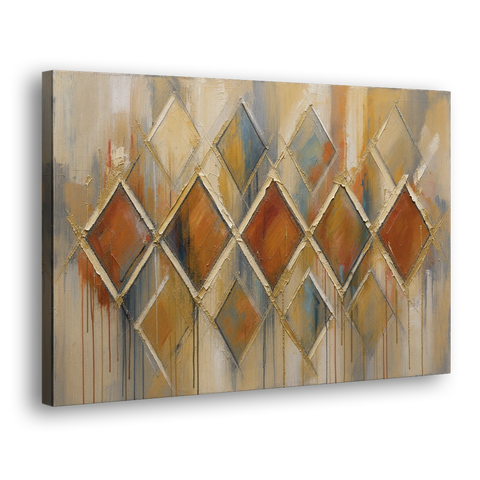 Moroccan Wall Art Diamond Lattice in Rust and Gold - Canvas Wall Art - Side