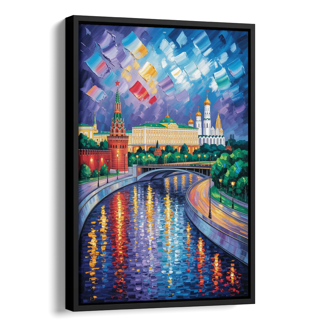 Moscow River Glimpse Side - Black Canvas Wall Art