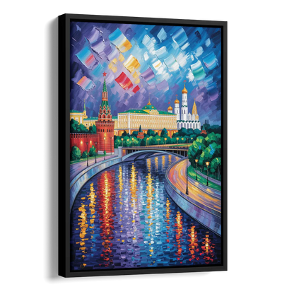Moscow River Glimpse Side - Black Canvas Wall Art