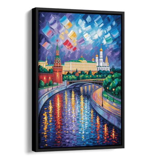 Moscow River Glimpse Side - Black Canvas Wall Art
